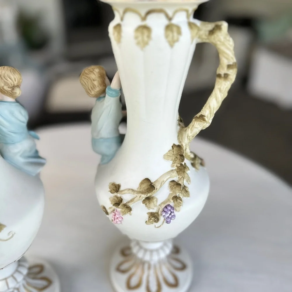 1950’S, MCM, ANDREA BY SADEK, BOY & GIRL PORCELAIN VASES. MADE IN JAPAN.